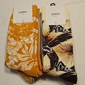 Express Men's Floral Socks - Yellow and Cream